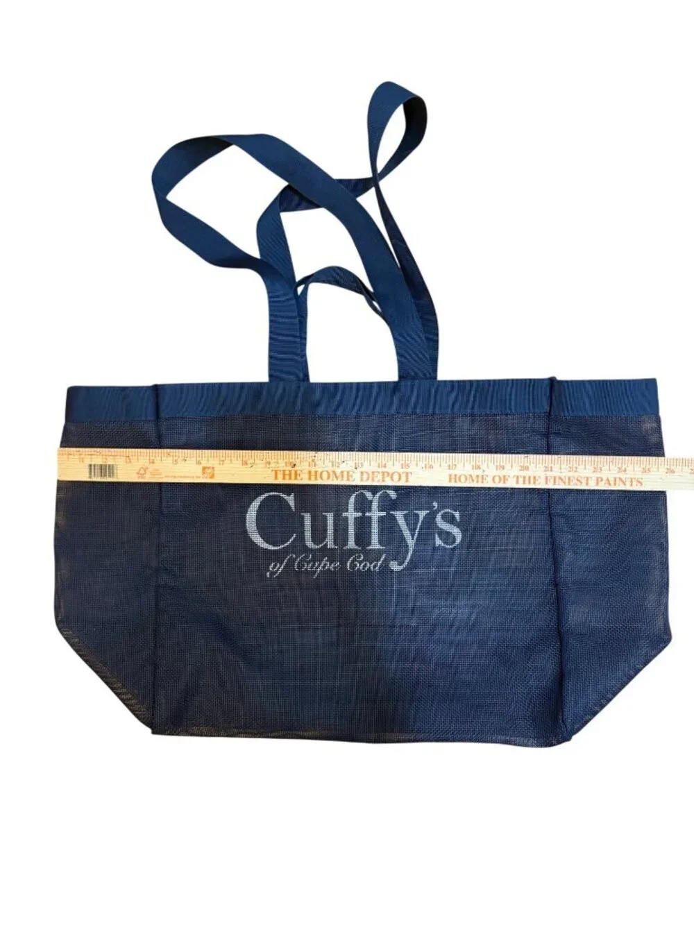 Cuffy's Of Cape Cod Large Mesh Beach Tote Bag Navy Blue Canvas Trim Shoulder Car